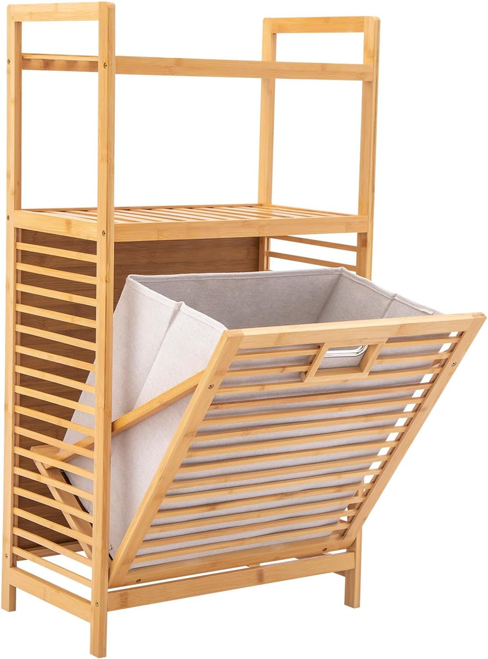 3-Tier Bamboo Tilt Out Laundry Basket,Floor Standing Laundry Hamper with Remo...