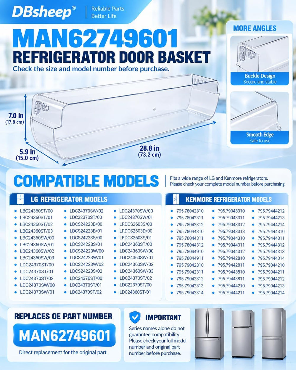 Refrigerator Door Shelf Bin - Replacement for LG MAN62749601