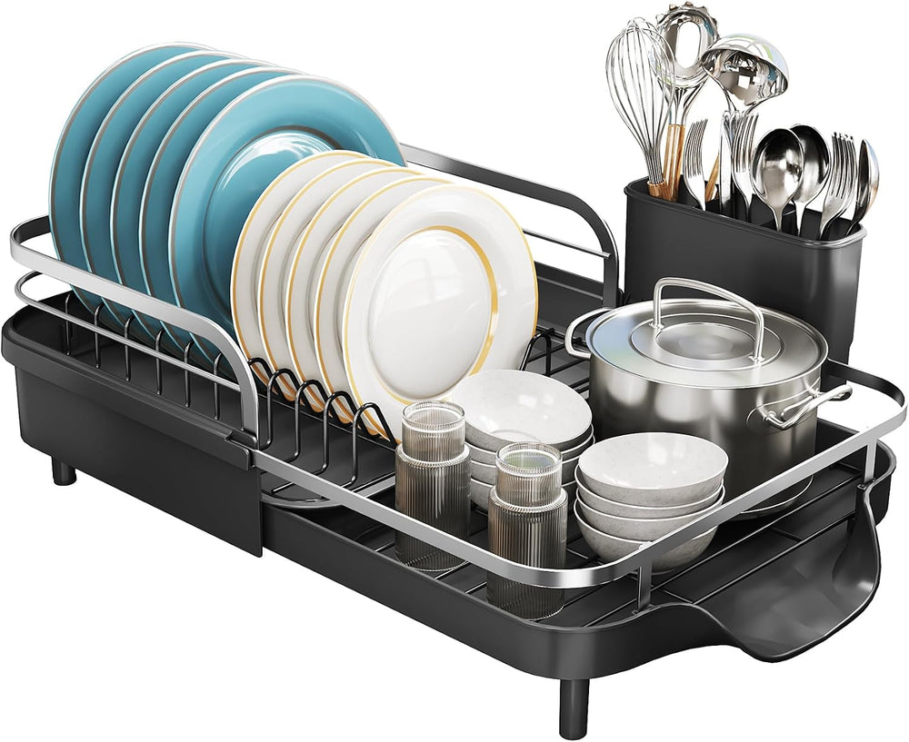 SNTD Expandable Dish Drying Rack for Kitchen Counter, 15.2-22.1 in, Black