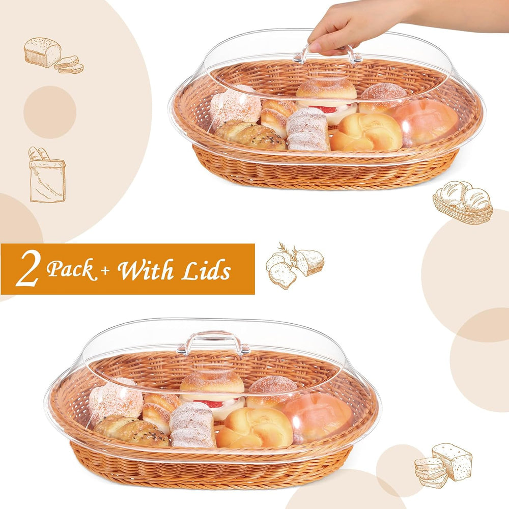 Hushee 2 Set Bread Basket with Lid,15.75 x 11.81 Inch