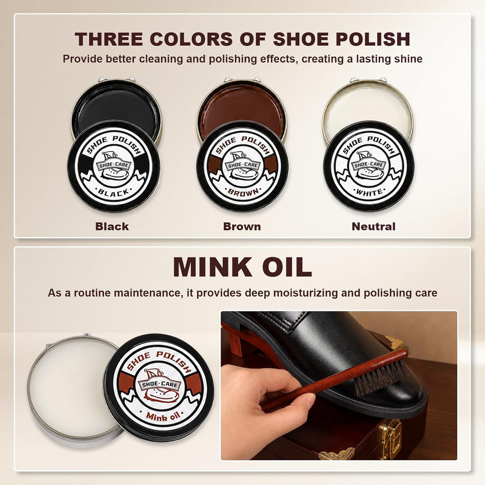 22Pcs Shoe Shine Box Kit with Leather Bag，Shoe Care Box with Stand，Wooden Sho...