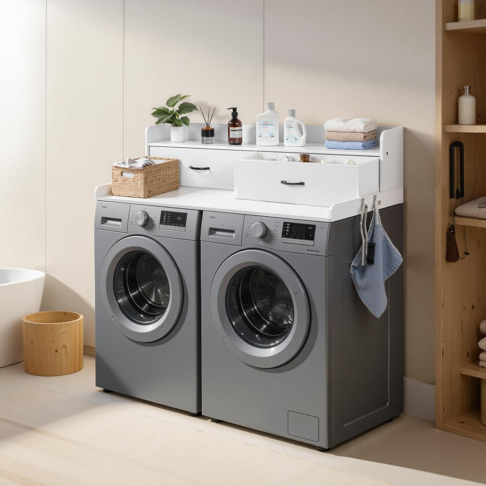 VEVOR 2 Drawers Washer Dryer Countertop with Shelf, 54" x 27" Woode...