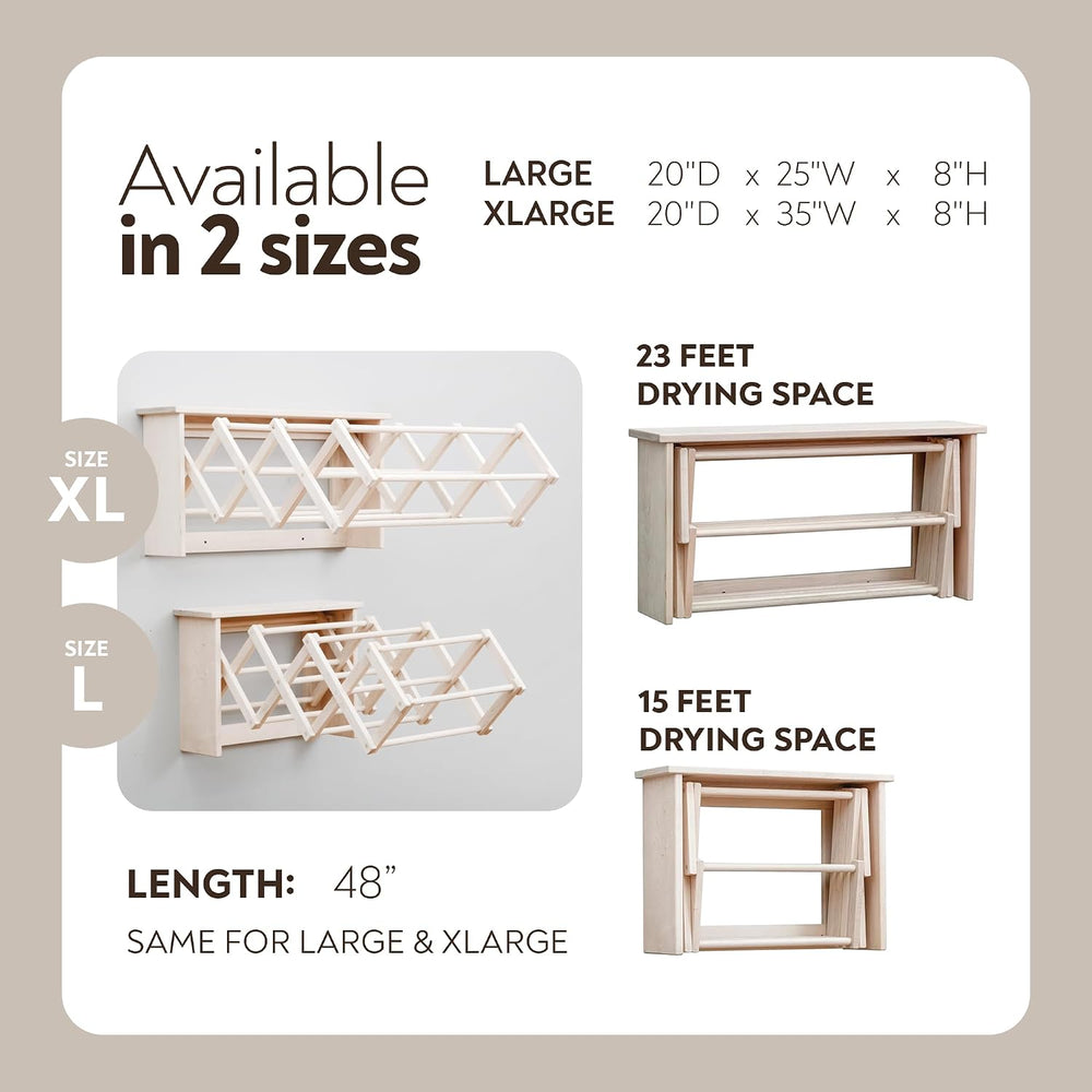 Extra Large Wall Clothes Drying Rack ~ Heavy Duty Solid Maple Hardwood, Foldi...