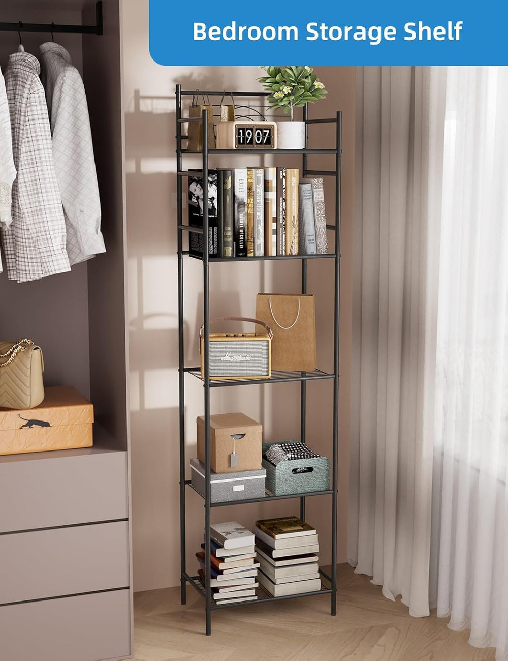 LEEDA 5-Tier Metal Shelving Unit, Sturdy Bathroom Storage Shelf & Free St...