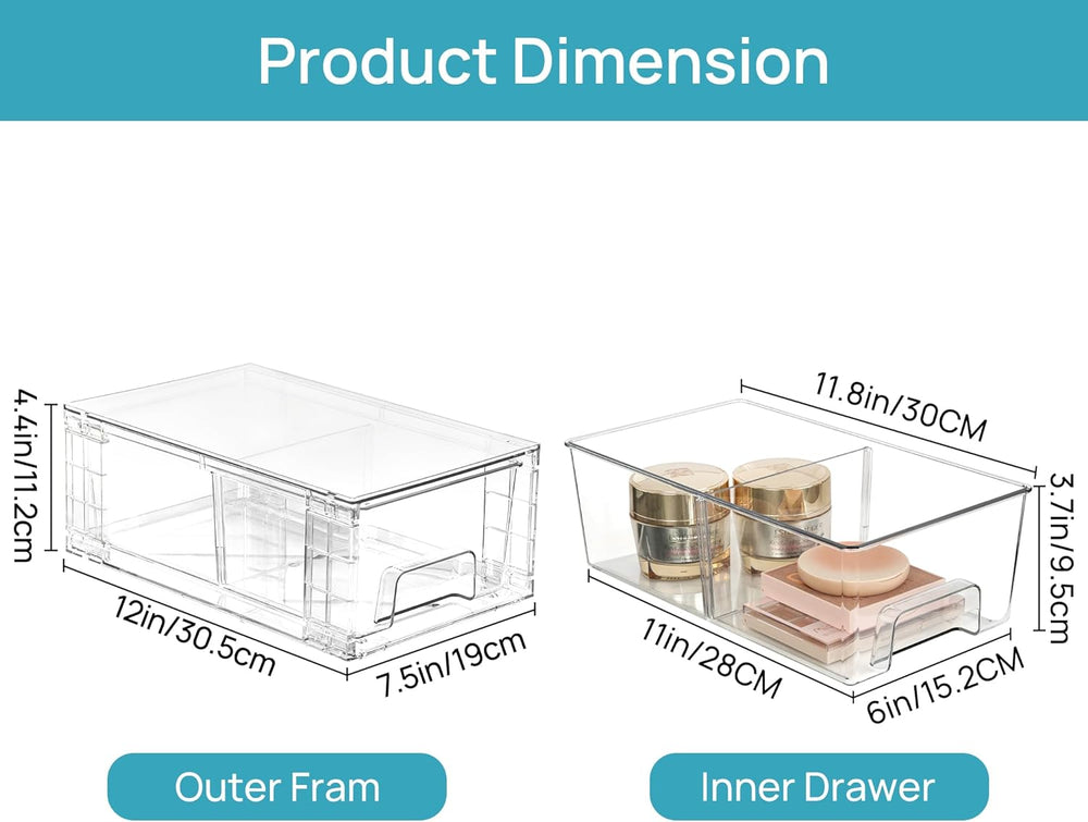 Vtopmart 8 Pack Stackable Clear Drawer with Dividers