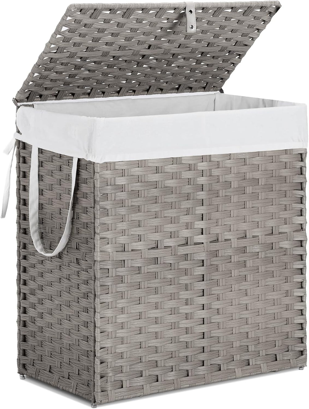 110L Laundry Hamper with Lid, Hand-Woven Pp Rattan Laundry Basket with Compar...