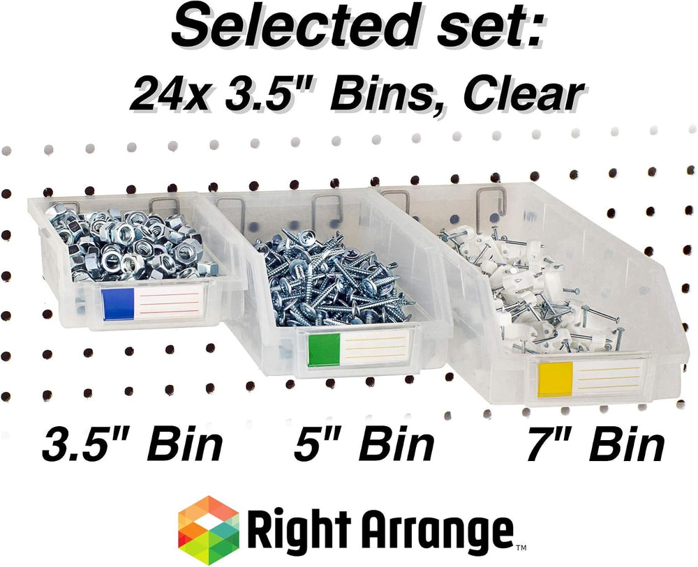 Pegboard Bins – 24 Pack Clear - Hooks to Any Peg Board - Organize Hardware, A...
