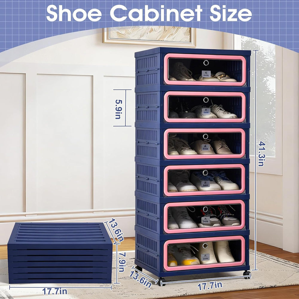 SAYMA Foldable Shoe Rack Organizer, Collapsible Shoe Cabinet with Magnetic Cl...
