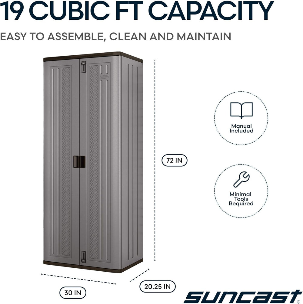Suncast 72-Inch Tall Storage Cabinet, Platinum Resin Garage Storage Cabinet