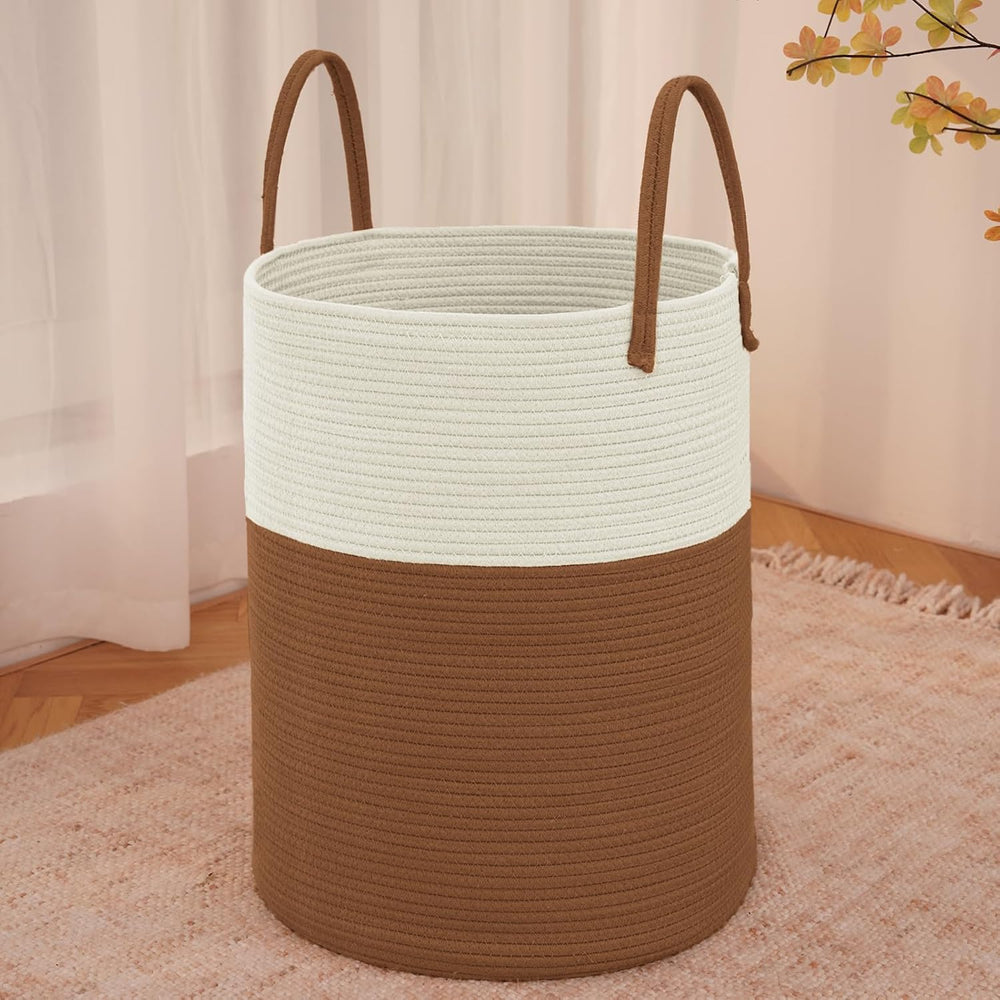 Large Woven Laundry Basket Hamper, 100L Cotton Rope Storage Bin