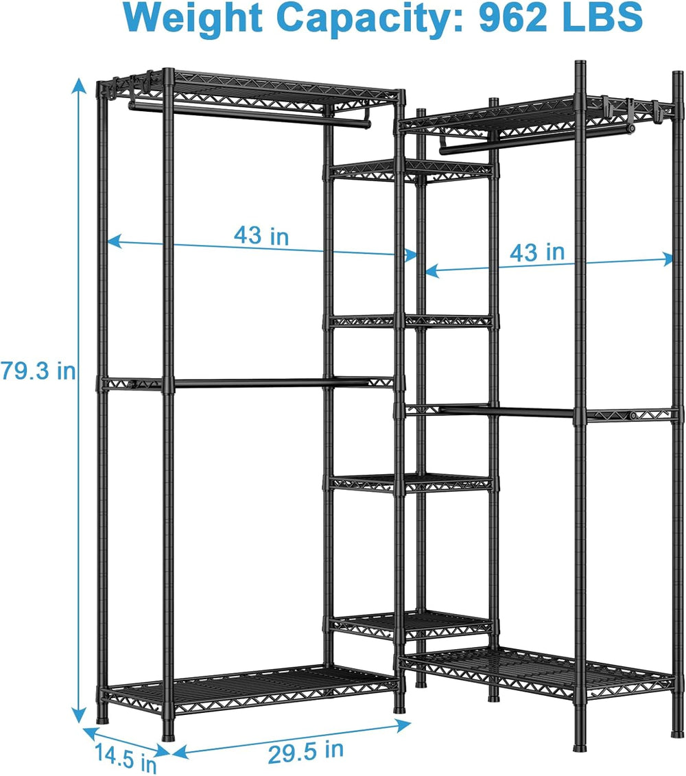E4 Clothes Rack, Heavy-Duty Garment Rack Can Be L-Shaped Closet, Black