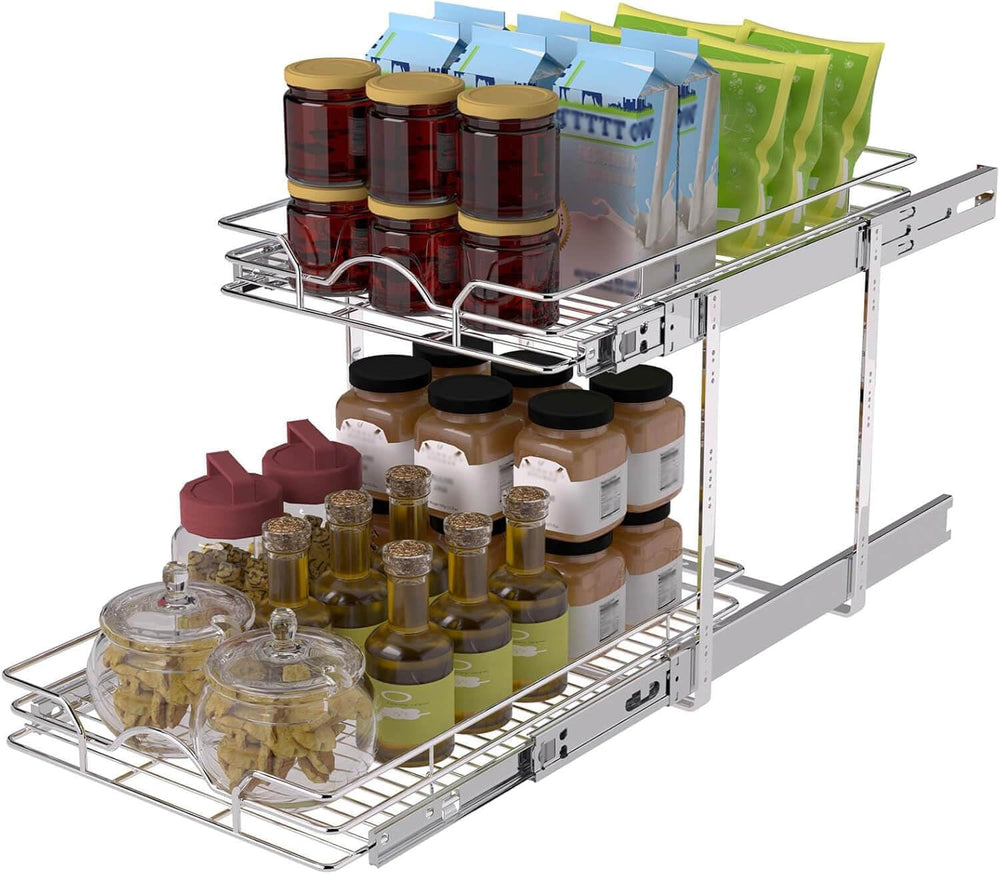 OCG 2 Tier Pull Out Cabinet Organizer (12.5" W x 21" D), Pull Out D...