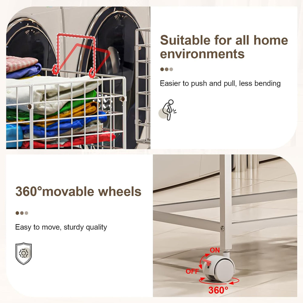 Laundry Basket with Wheels,80L Wire Rolling Laundry Basket with Pull Handle,W...