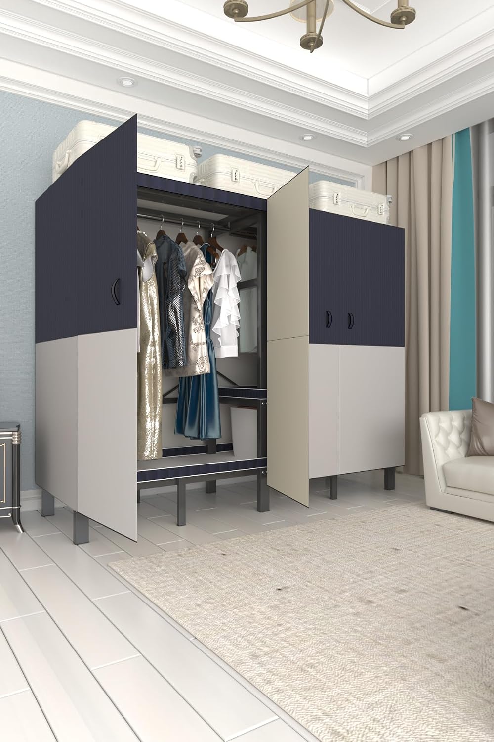 Foldable Portable Wardrobe Closet with Magnetic Doors & Cover, Heavy Duty...