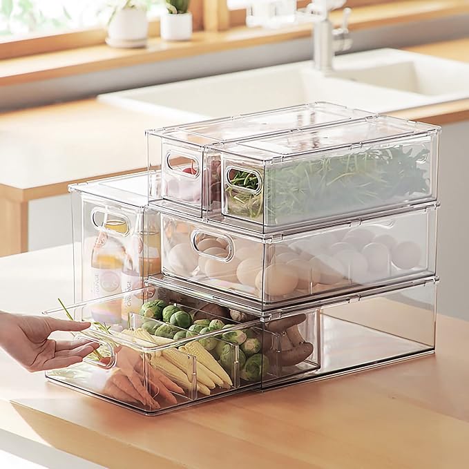 MineSign Stackable Fridge Drawer Pull-Out Bins (3 Pack)