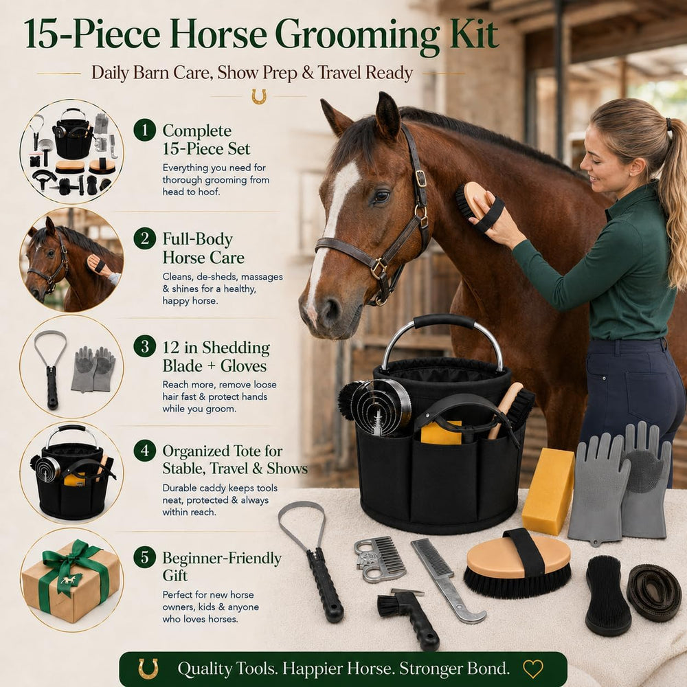 Horse Grooming Kit For Care Bathing & Shedding Brushes & Curry Combs ...