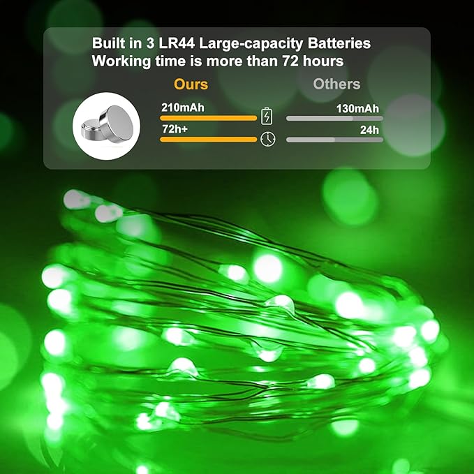 pozzolanas 100 Pack Green Battery Operated String Lights - 7ft Waterproof Fir...