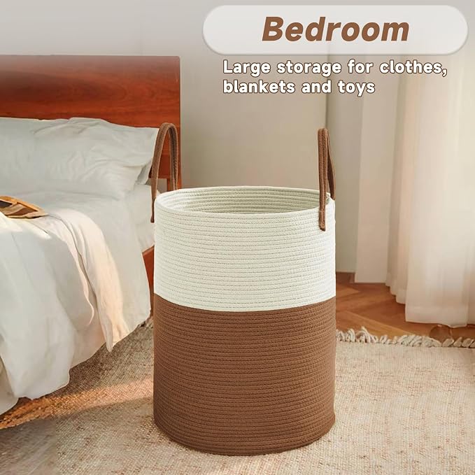 Large Woven Laundry Basket Hamper, 100L Cotton Rope Storage Bin