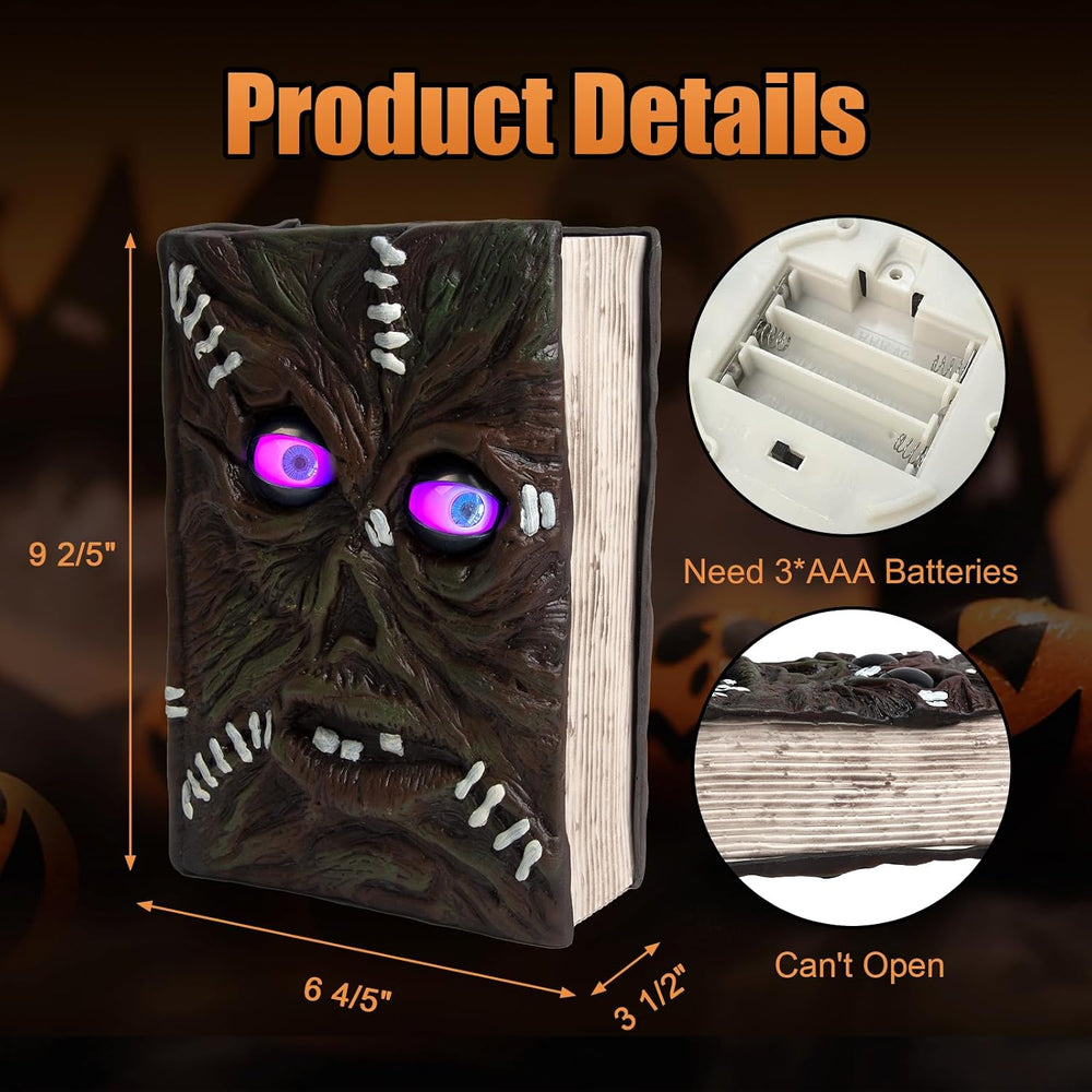 QEQEKAKA Halloween Decorations Indoor Spell Book Blink Motion Activated