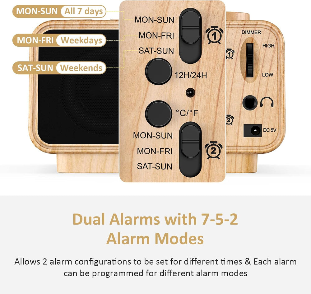 uscce Digital Dual Alarm Clock Radio for Bedrooms with Weekday/Weekend Mode