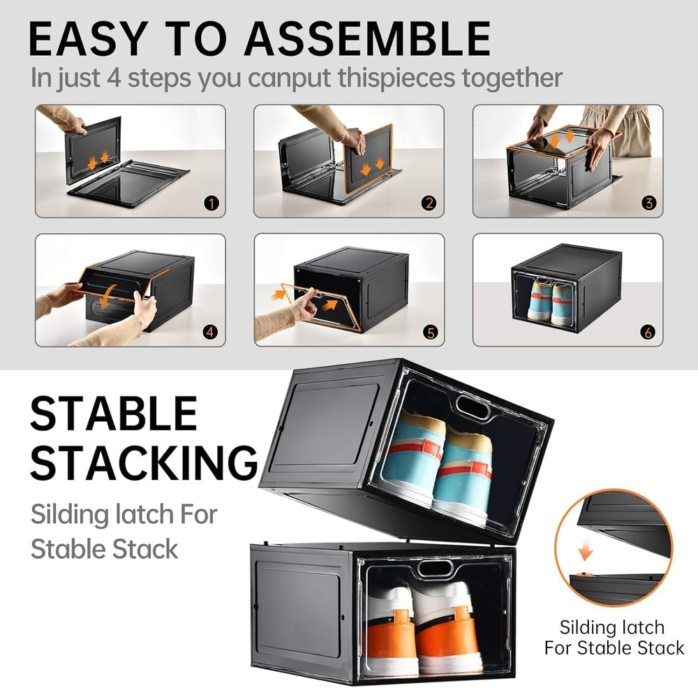 INSTY 12 Pack Large Shoe Storage Box, Clear Shoe Storage Organizer with Magne...