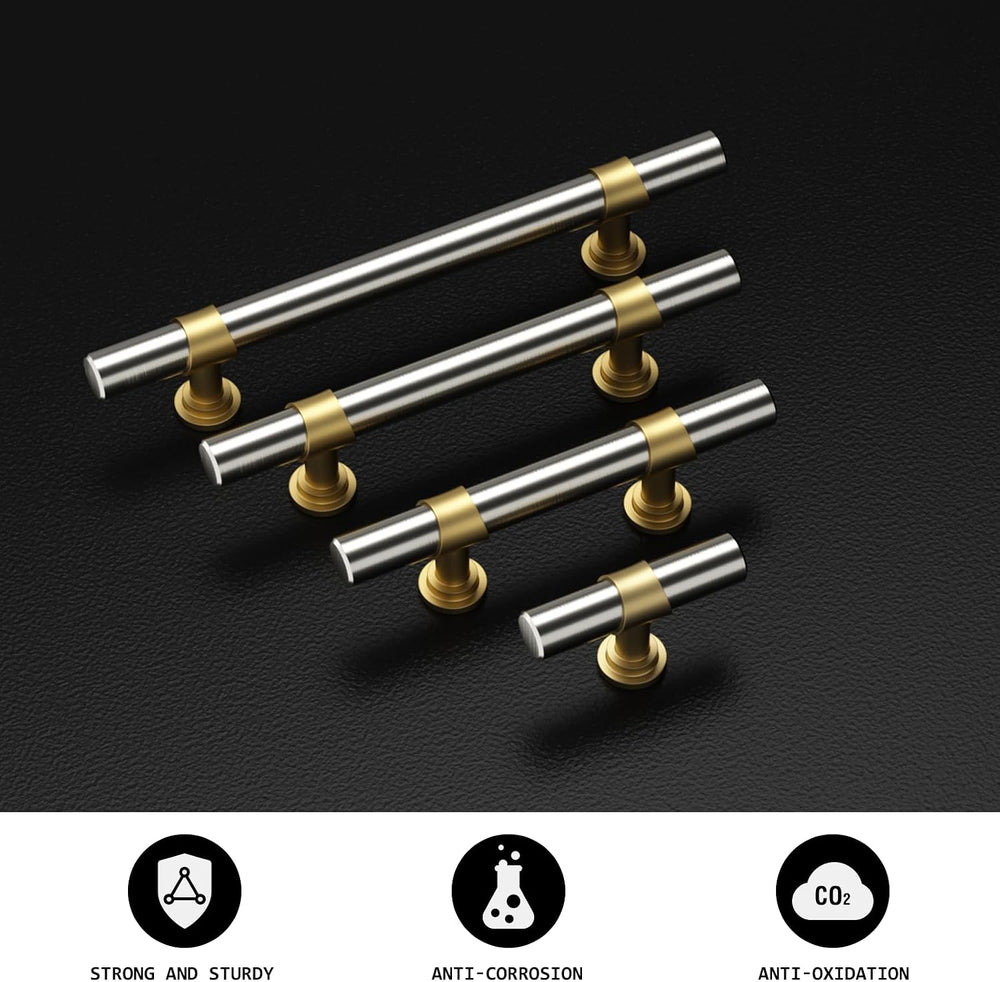 homdiy 10 Pack 3 Inch Hole Center Brushed Nickel and Gold Cabinet Pulls