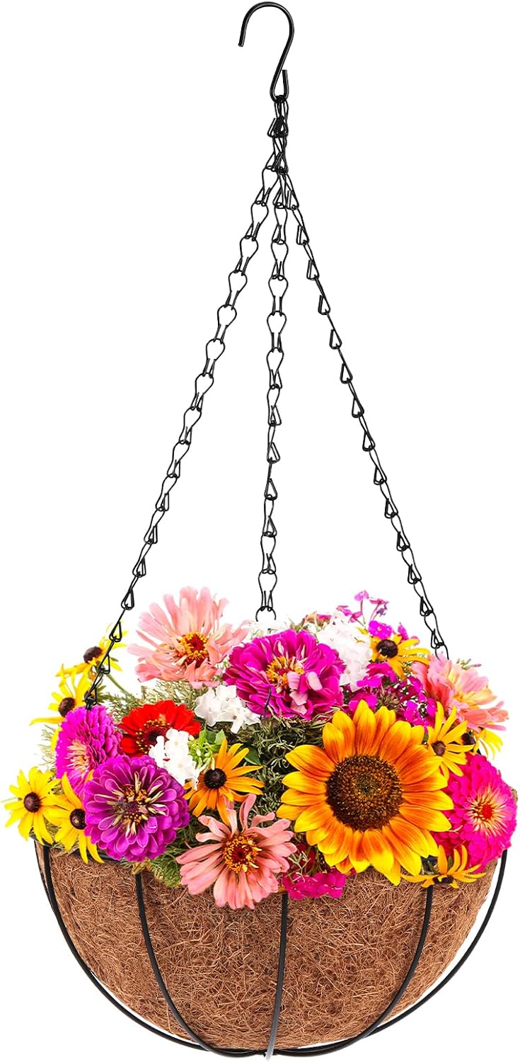 1 Pack Metal Hanging Planter Basket, Coconut Coir Liner, 14 Inch