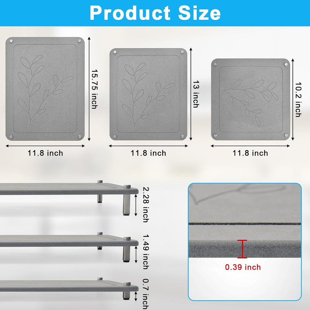 3Pcs Nesting Stone Drying Mat for Kitchen Counter, Quick Drying Dish Drying M...