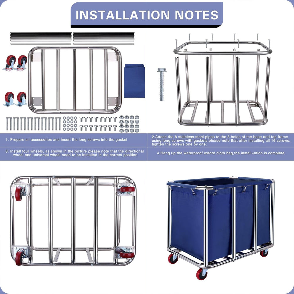 JJSMKCH Commercial Laundry Cart with Wheels,400L Large Laundry Cart(Blue)
