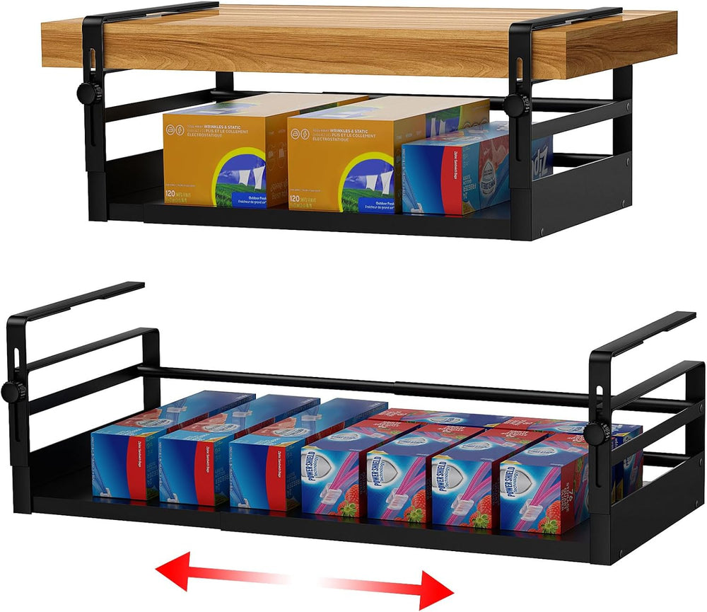 2Pack Expandable Under Shelf Storage Basket Organizer,Black