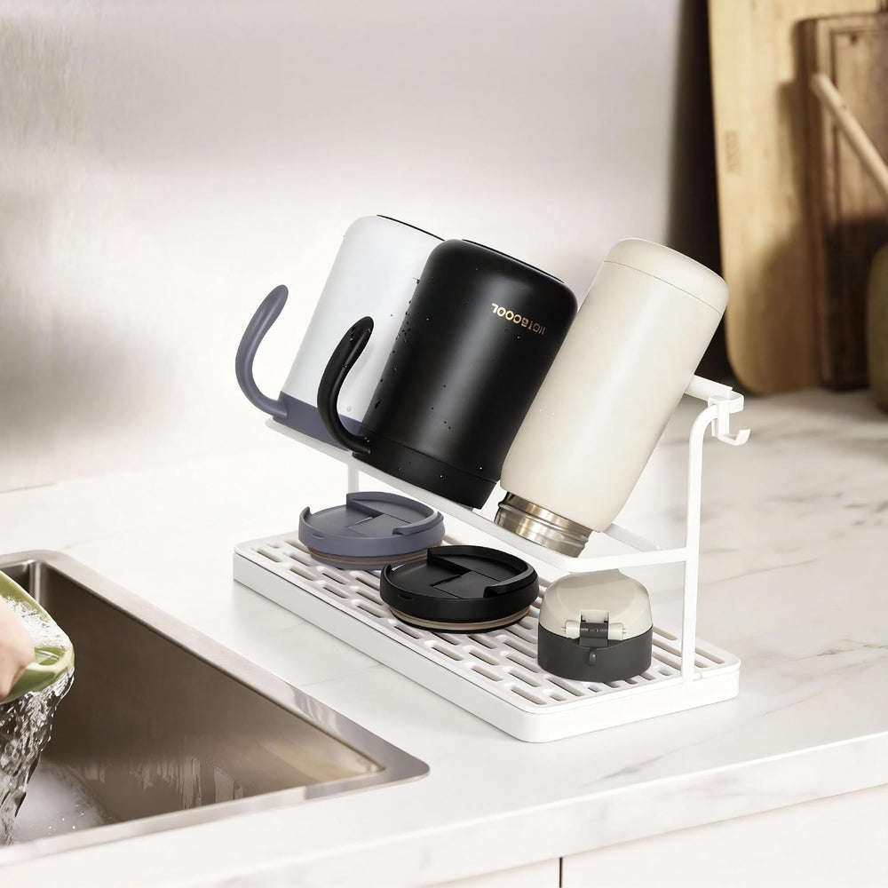 2-Tier Water Bottle Drying Rack for Countertop - Large Carbon Steel Cup Mug O...