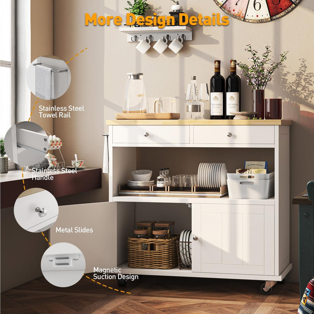 knoworld Rolling Kitchen Island with Storage Cabinet, 35.4'' Width Ki...