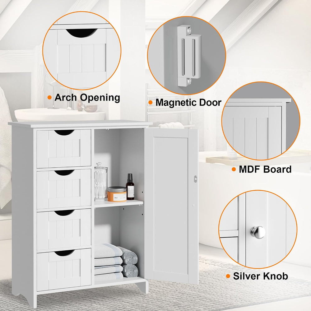 JUMMICO Bathroom Storage Cabinet, Floor Cabinet with 4 Drawers and 1 Adjustab...