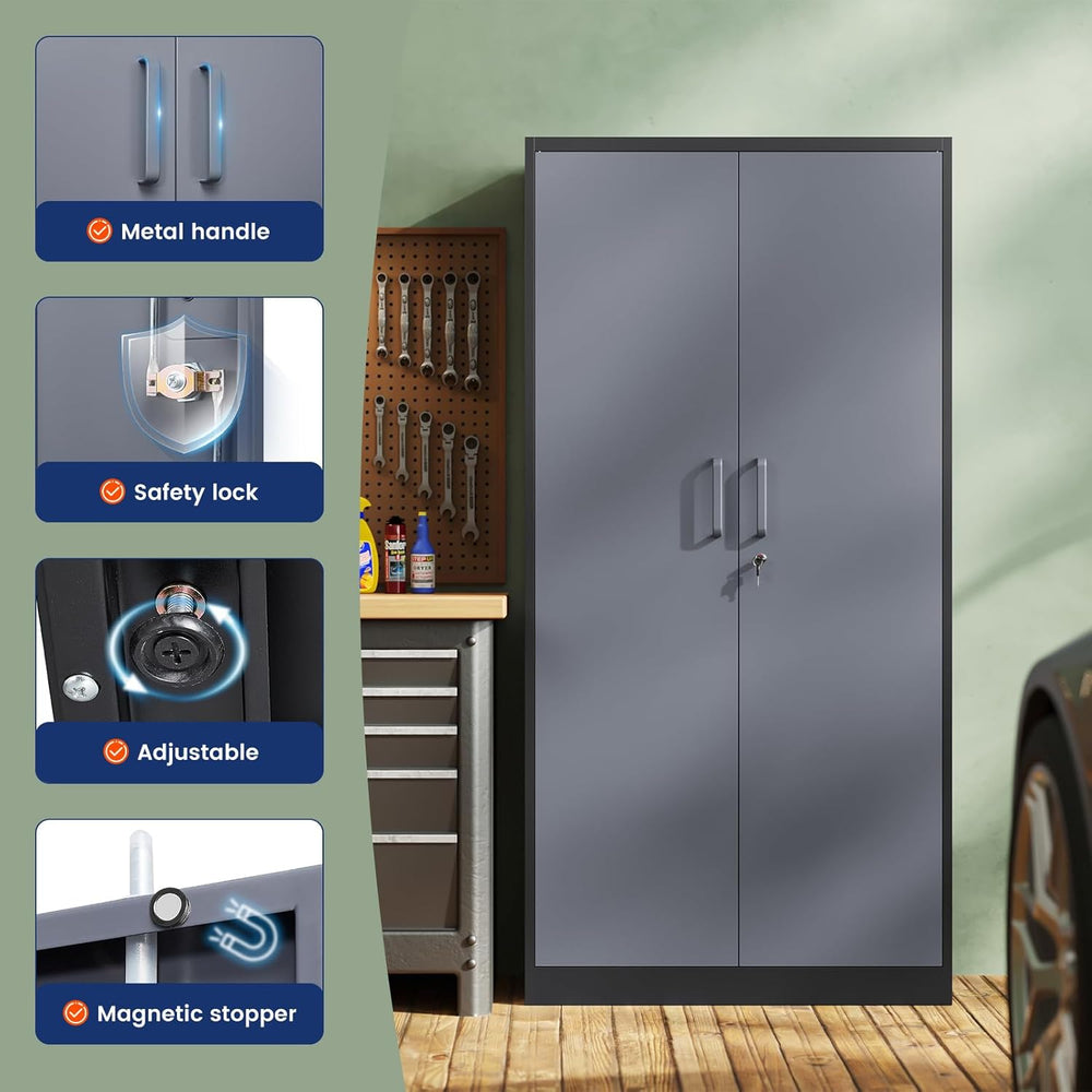 Metal Storage Cabinet with Locking Doors and 5 Adjustable Shelves, 72" G...