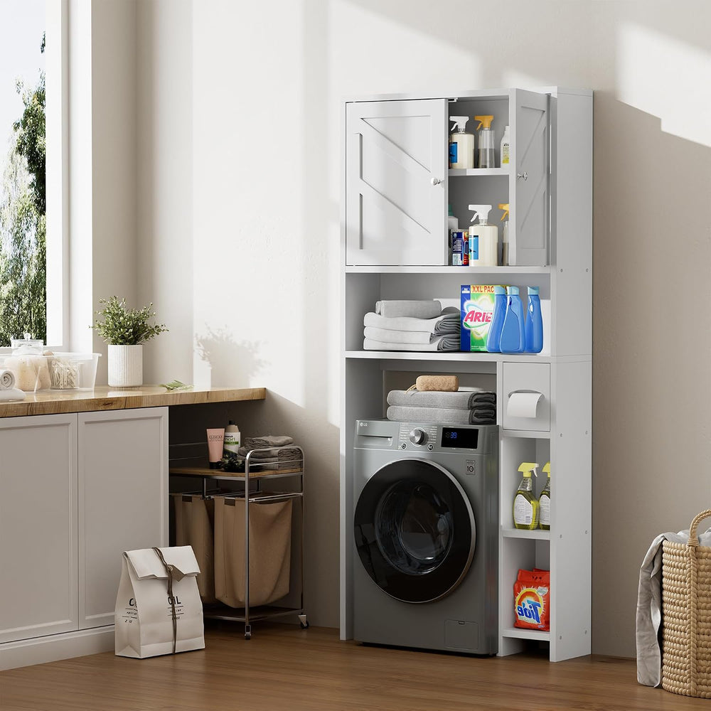 Bathroom Storage Cabinet Over Toilet with Toilet Paper Holder Stand, Freestan...