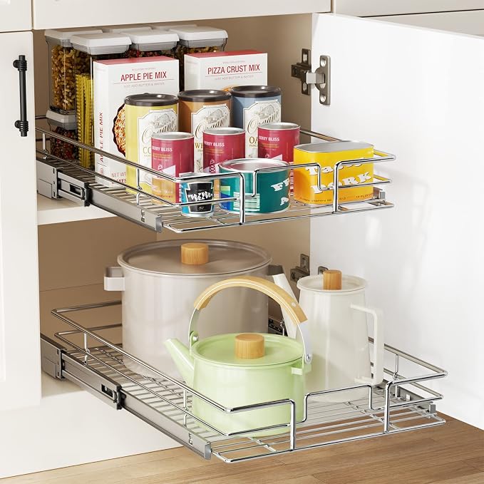 LOVMOR Pull Out Cabinet Organizer 10½"W x 21½"D, Kitchen Cabinet Pu...