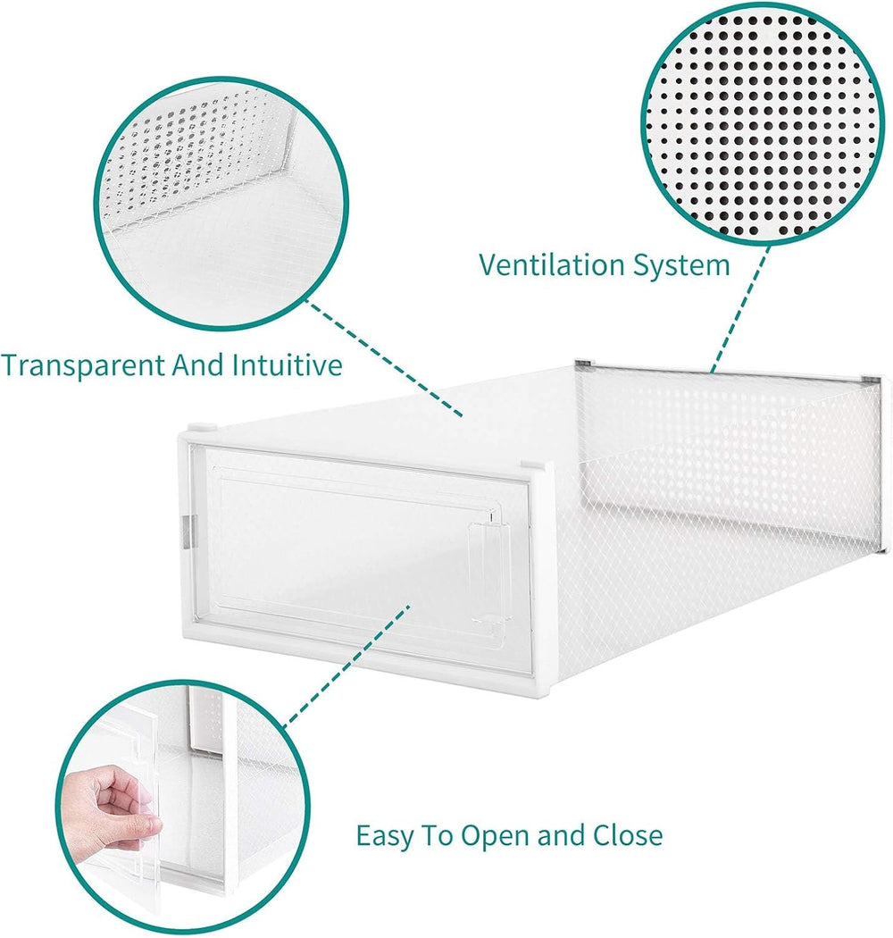 4-Piece Boot and Shoe Storage Box, Stackable Clear Plastic Shoe Box, Space-Sa...