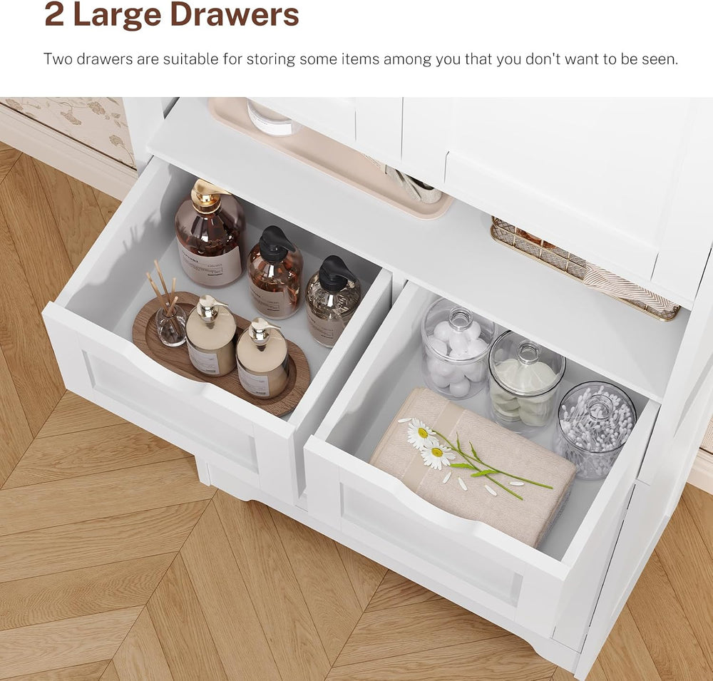 Tall Bathroom Storage Cabinet with 4 Doors & 2 Adjustable Shelves