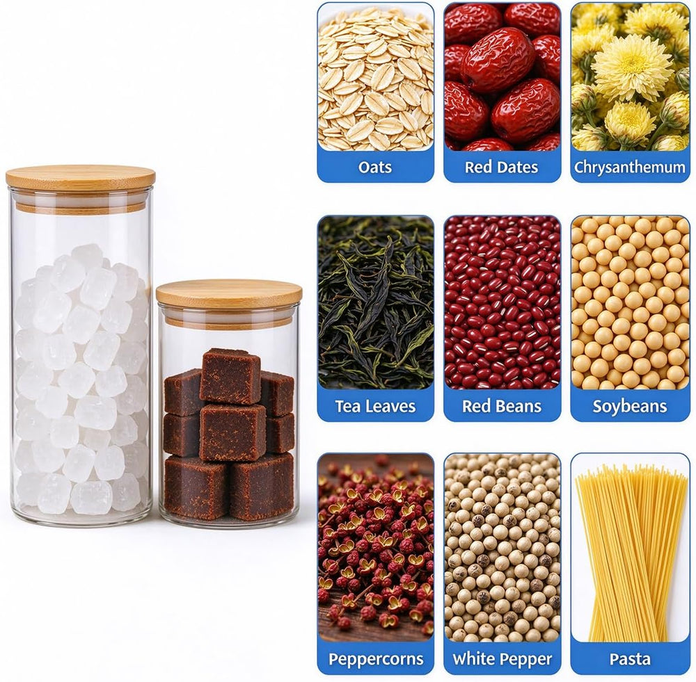 6 Pack Airtight Glass Storage Containers Set for Tea Coffee Pasta Spices