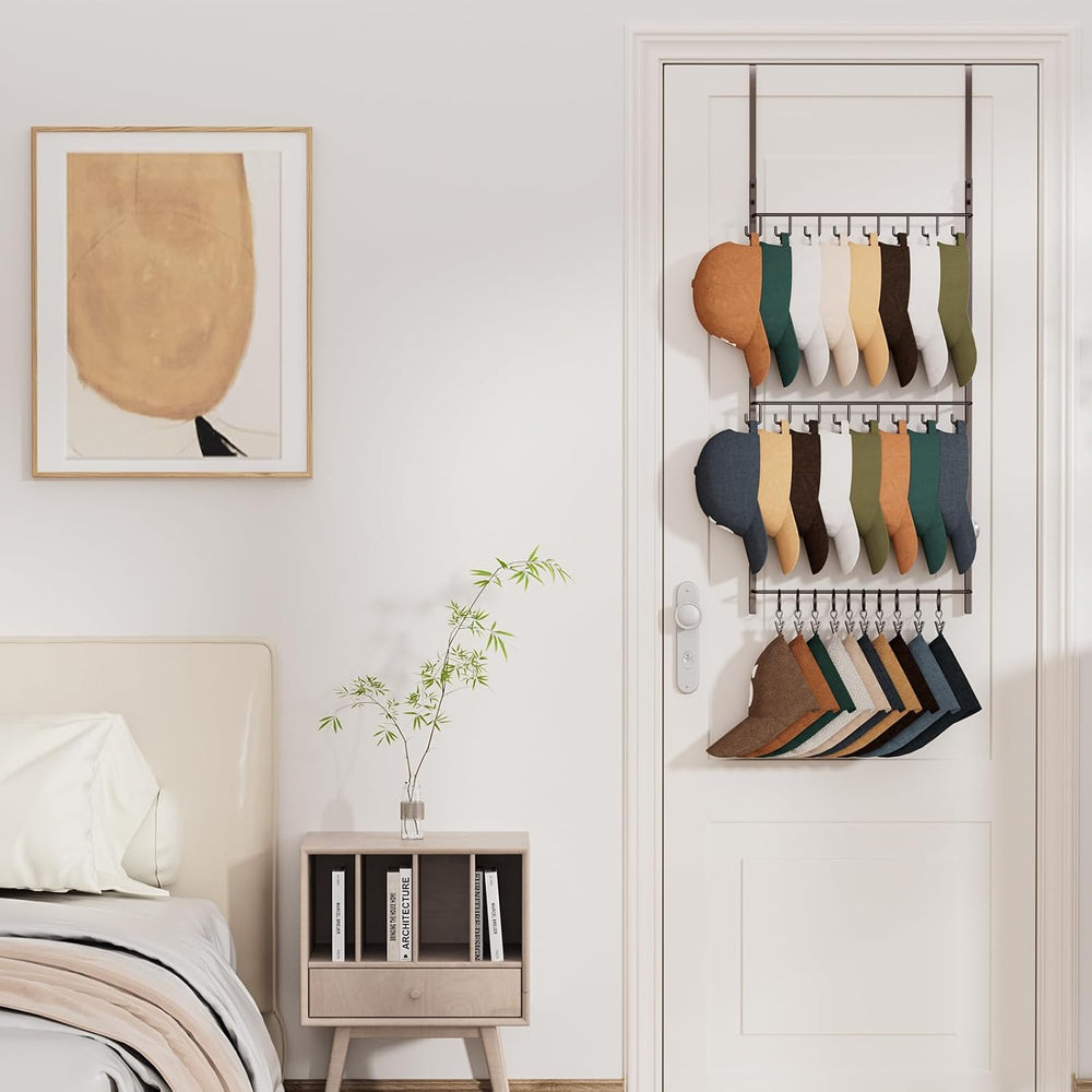 HapiRm Over Door Hat Rack - 3 Tier Wall Mounted Hat Organizer with 16 Hooks a...