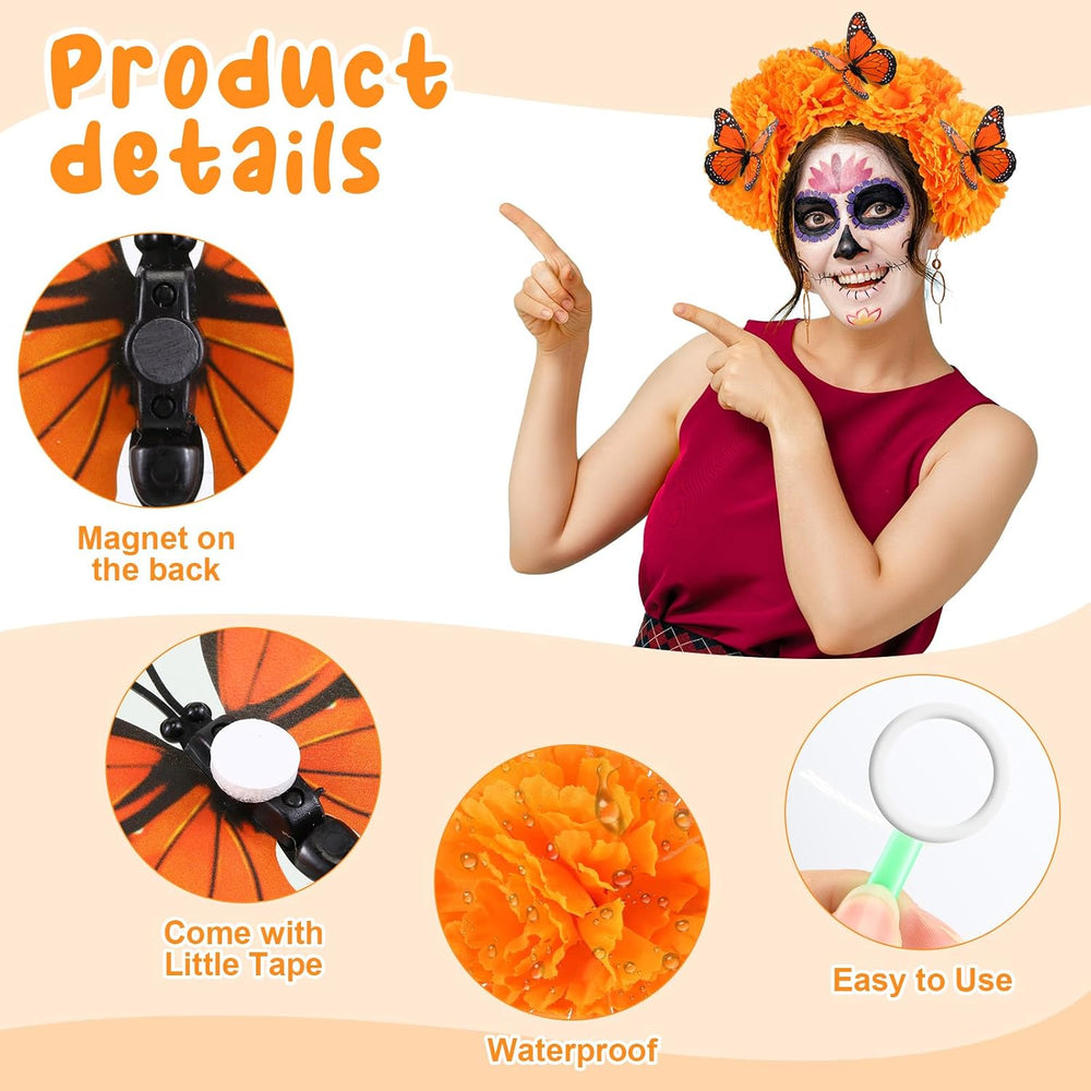 236 Pcs Day of the Dead Decoration Set 100 Artificial Marigold with Stem 4 Ca...