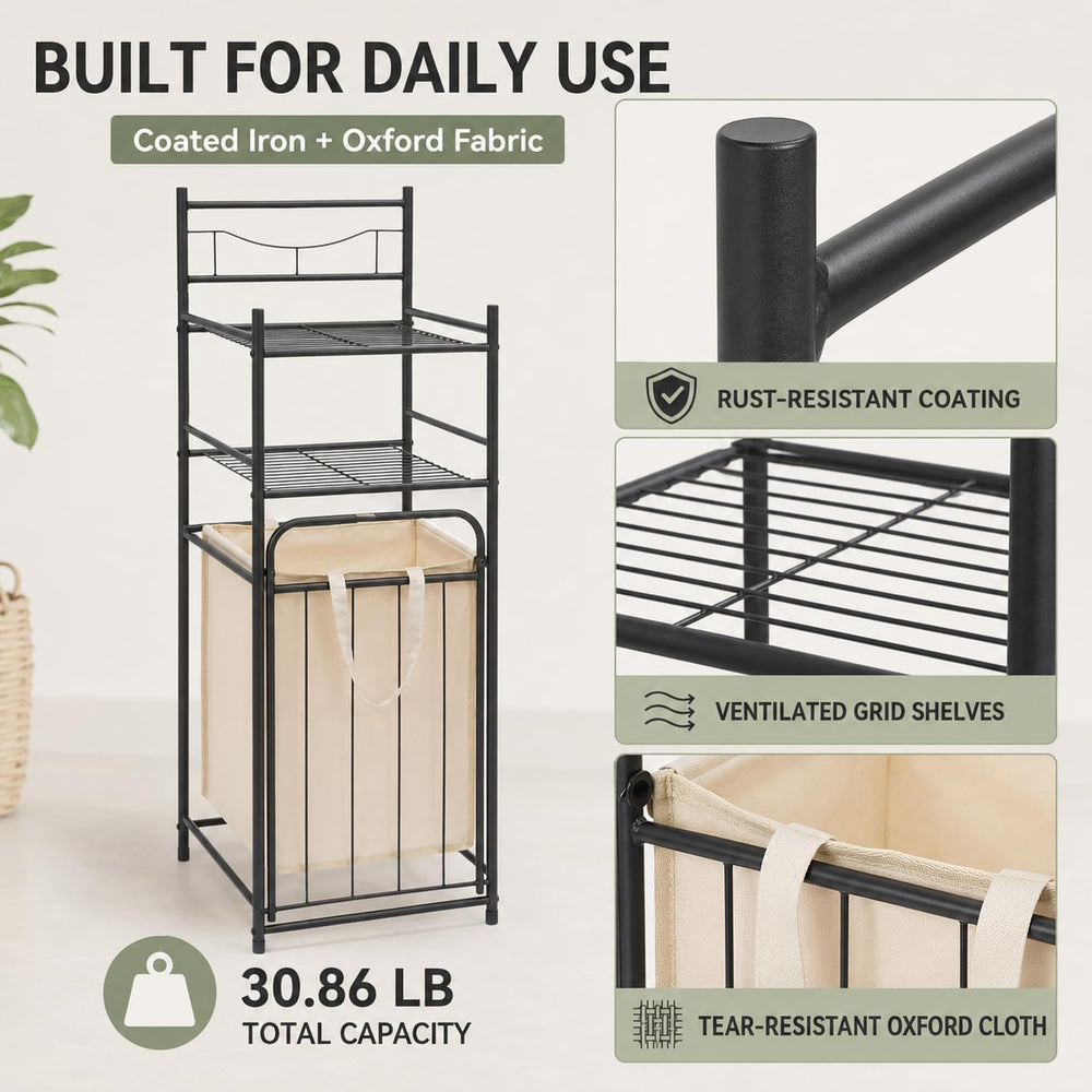 Tilt Out Laundry Hamper, 3-Tier Storage Basket with Removable Bag