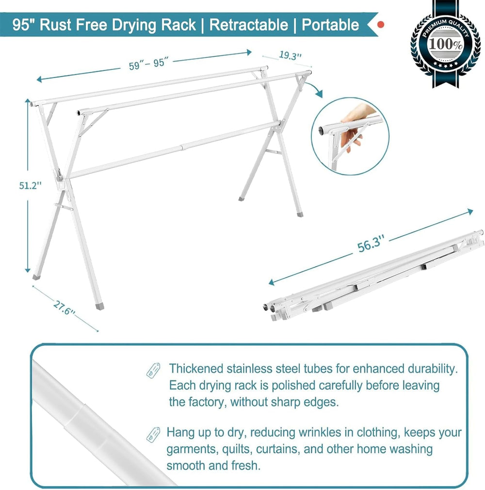 JAUREE 95 Inches Clothes Drying Rack, Drying Rack Clothing Folding Indoor Out...