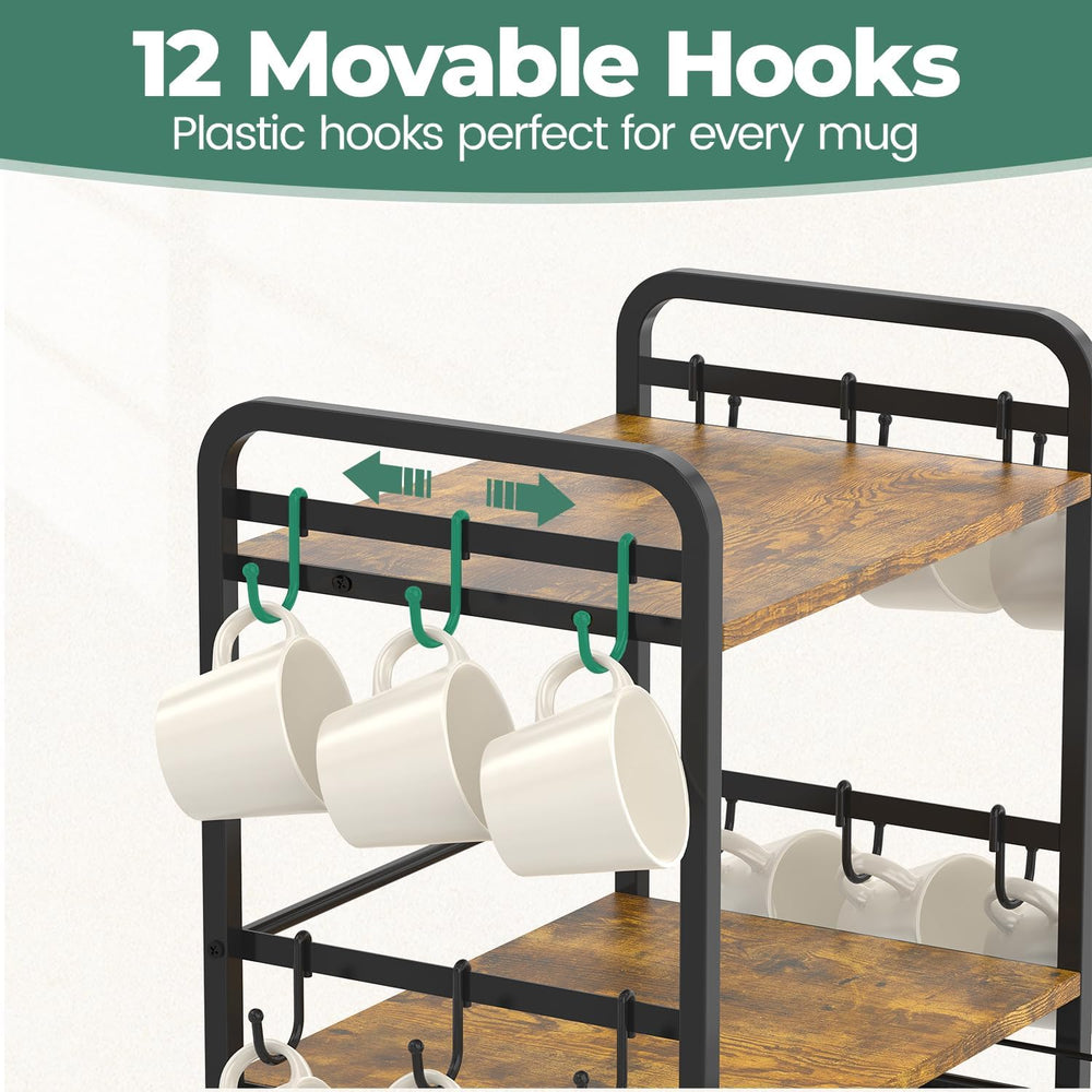 Coffee Bar Organizer Station Shelf Mug Holder for Countertop
