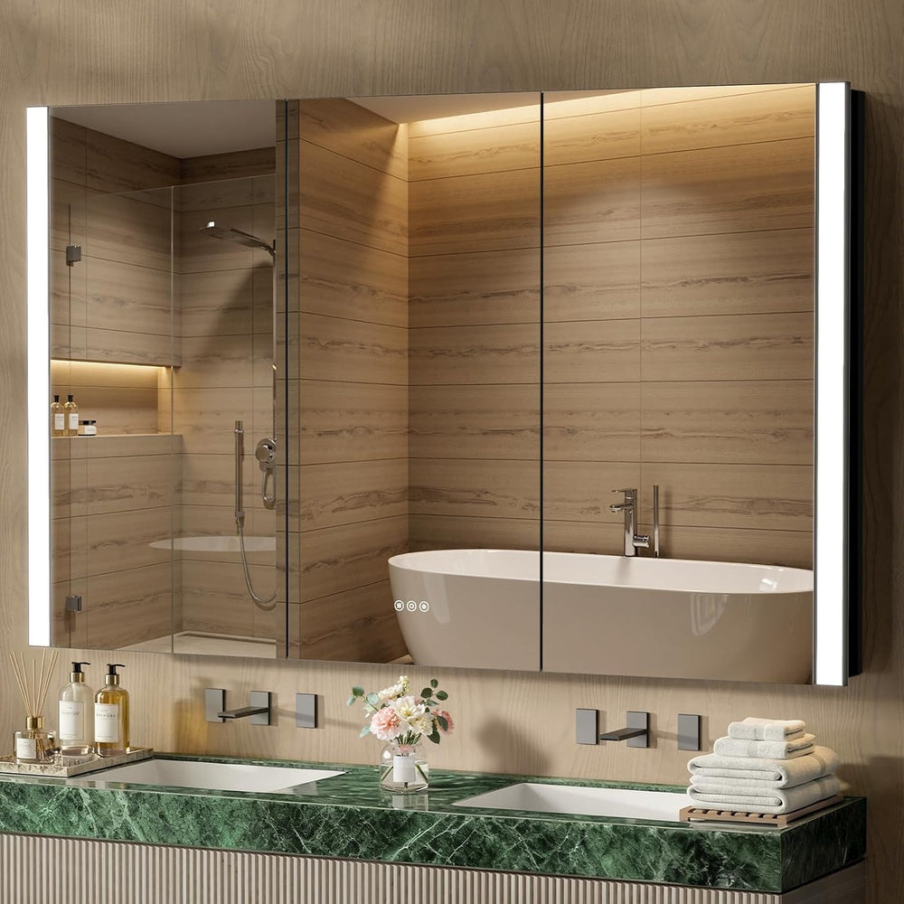 64x40 Inch Lighted Medicine Cabinet with Mirror, Recessed Medicine Cabinet Mi...