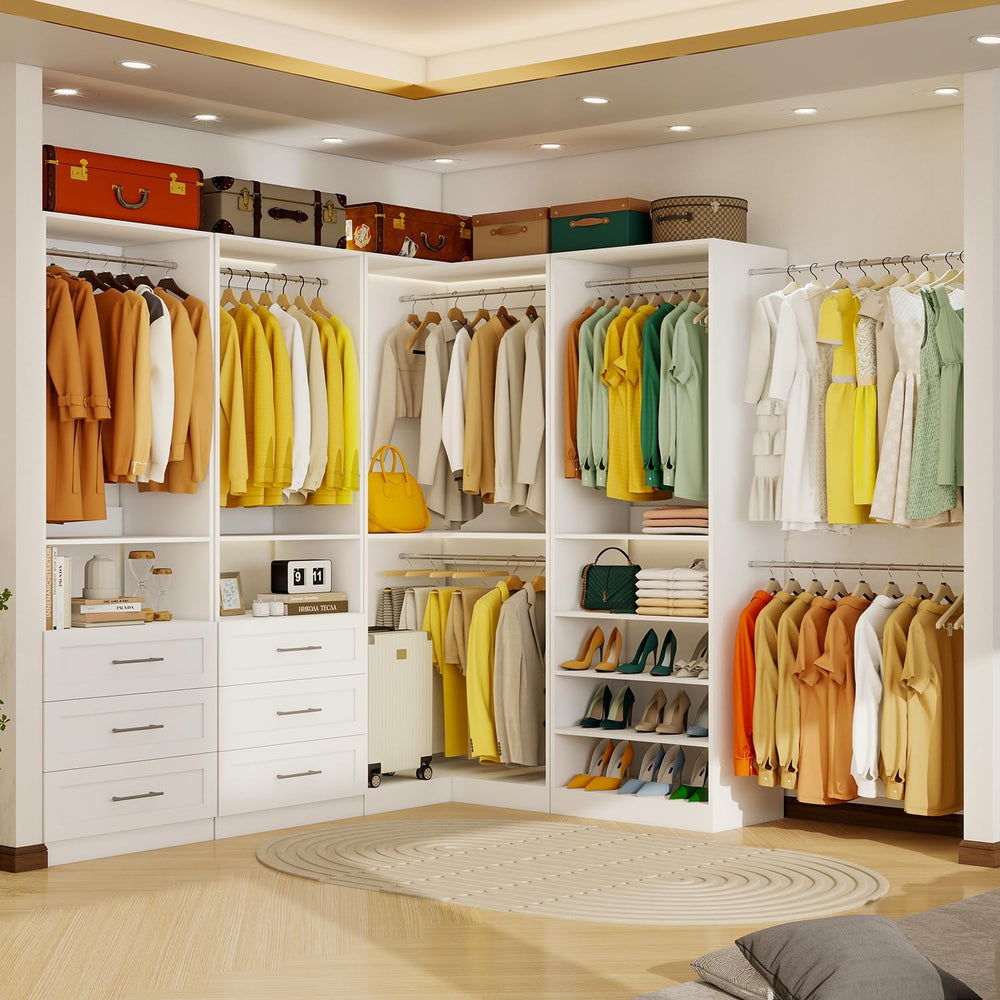 Closet System of 4 Set, 8.5FT-18.5FT Closet Organizer Systems with 6 Drawers ...