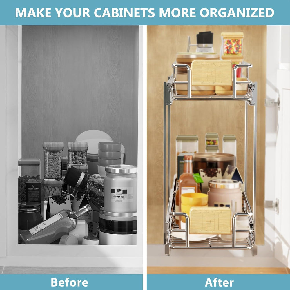 LOVMOR 2 Tier Pull Out Cabinet Organizer 7½" W x 21½" D, Slide Out ...