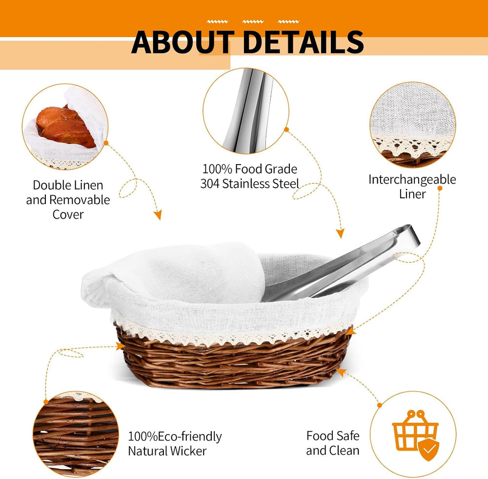 2 Set 11" 12" Bread Basket, Coffee with White Liner Cover