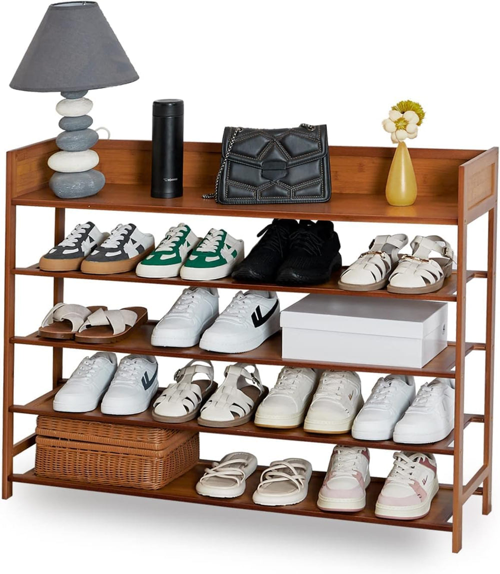 SOBIBO Bamboo Shoe Rack for Closet, 5-Tier Shoe Organizer, Brown, 39.4''