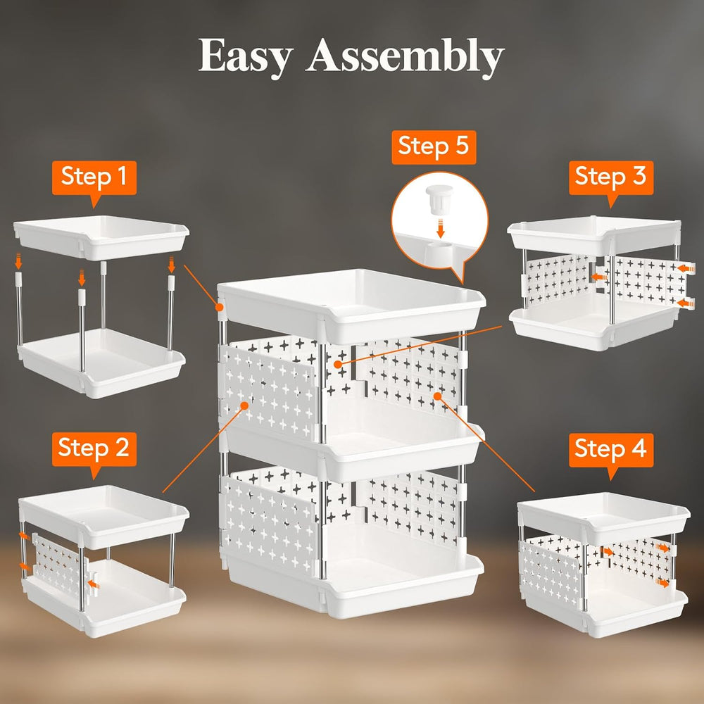 Lifewit 3 Tier Plastic Stackable Storage Baskets for Clothes 1 Pack, White